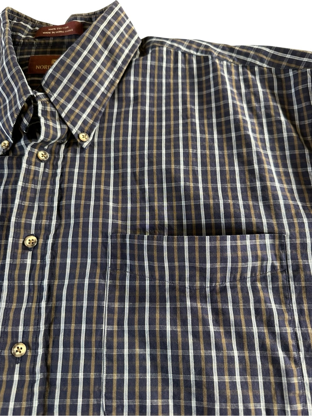 Nordstrom Men's Navy and White Plaid Button-Down Shirt XLT - Picture 4 of 13